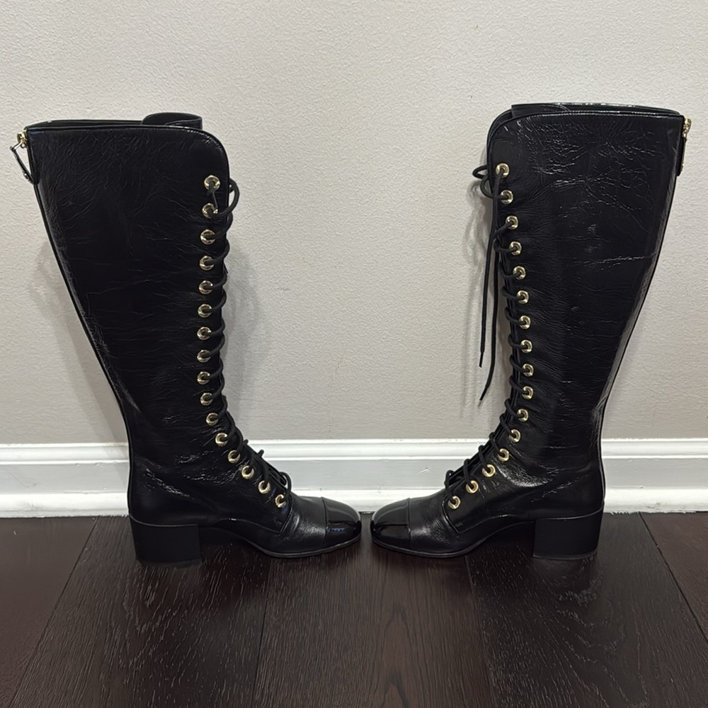 Women's Black Lace-Up Knee-High Boots - Picture 8 of 14
